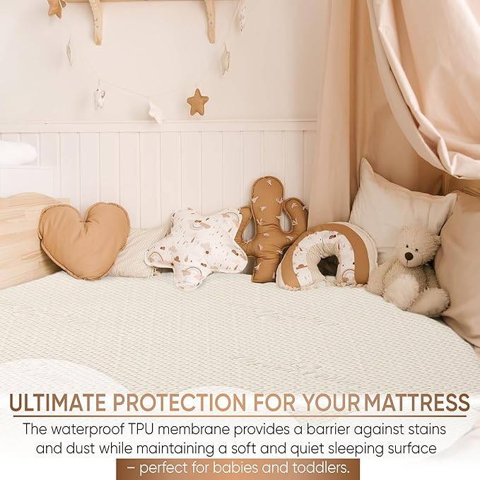 Luxury Organic Cotton Crib Mattress Pad - Skin Friendly, Waterproof, Breathable & Absorbent Mattress Protector - Ultra Thick 380GSM 3D Air Fabric - Fitted for Standard Baby Crib Size