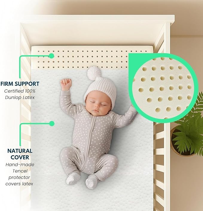 ORGANIC TEXTILES Dual Zone (Firm/Soft) GOLS Certified Latex Mattress Topper for Baby with GOTS Certified Tencel Cover - 3" Portable (36"x26")