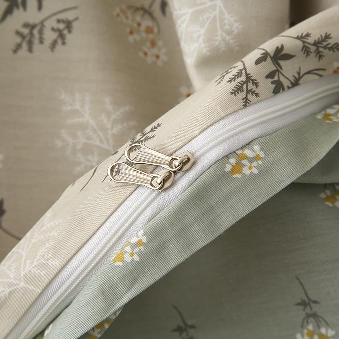 VM VOUGEMARKET Cotton Duvet Cover Set King,Grey Green Flower Duvet Cover Matching 2 Pillow Shams,Aesthetic Garden Style Bedding Set for Girls Women- 104"x90",Grey Green