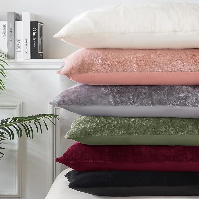 Whatsbedding Sherpa Body Pillow Cover, Ultra Soft Faux Fur Body Pillowcase, Luxury Shaggy Plush Long Pillowcase, Envelope Closure - Pink (20x54 inch)