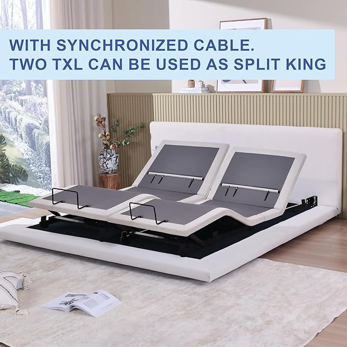 Fromann Adjustable Twin XL Bed Base Frame No Legs, Head Foot Lift and Lumbar Support Including Platform or Storage Beds Anti-Snore, Zero G,Wireless Remote,Memory Positions