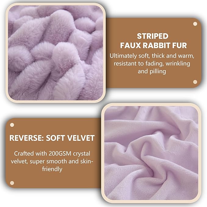MEGO Fluffy Faux Rabbit Fur Body Pillow Cover 20x54, Comfy Plush Fuzzy Striped Bedroom Bed Pillowcase, Light Purple Shaggy Ribbed Long Bolster Pillow Cover with Zipper for Kids Girls Adults, Lavender