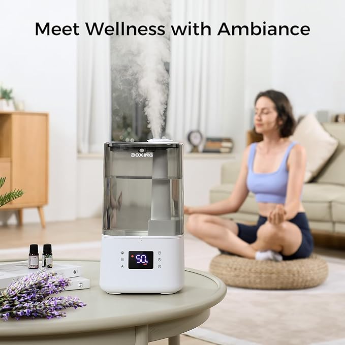 BOXING 6L Warm and Cool Mist Humidifiers for Bedroom, Top Fill Ultrasonic Aroma Diffuser with Remote, Auto Mode Humidistat Perfect for Baby & Plants, Quiet Sleep, Timer, Auto Shut-Off, 60H Runtime