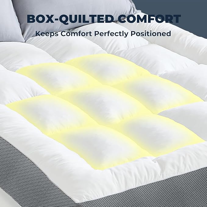HYPREST 4 Inch Memory Foam Mattress Topper King, Thick Cooling Cotton Pillow Top Mattress Topper with 2000 GSM Shredded Memory Foam - Soft & Supportive for Back Pain Relief, Non-Slip Bottom