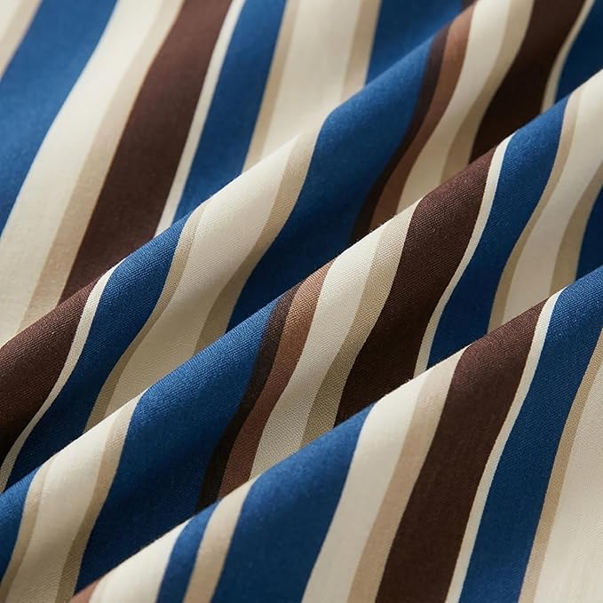 Merryword 100% Cotton Pillow Cases, Queen Size Pillowcases, Blue Striped Pillowcases, Luxury Linen Like Pillowcase, Soft Breathable Cabana Stripes Pillow Covers, Set of 2