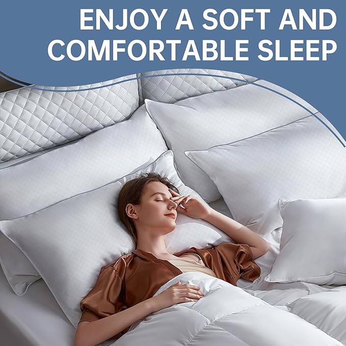 Piwaal Bed Pillows for Sleeping Queen Size Set of 4, Down Alternative Filling, Fluff by Patting Pillows for Back, Stomach or Side Sleepers