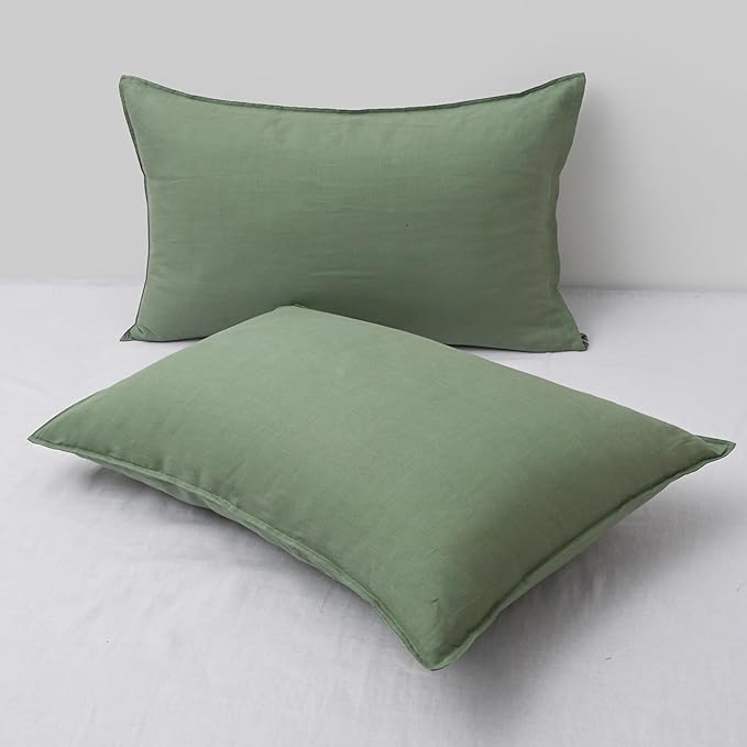CHUFFED Linen Pillowcases 2 Pack 100% Linen Standard Pillow Cases, Breathable and Cooling Washed Pillowshams with Zipper Closure, 20x36 Inches,Saga Green
