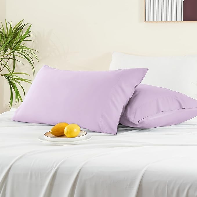 BEDELITE Pillow Cases Standard Size Set of 2, Rayon Derived from Bamboo, Cooling Pillow Cases for Hot Sleepers & Night Sweats, Breathable and Silky Soft Envelope Pillowcases(Light Purple, 20"x26")