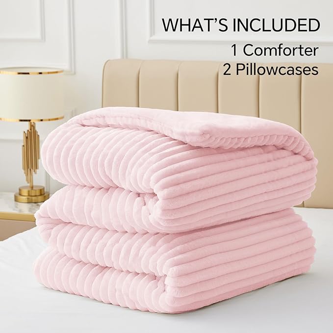 BEDELITE Fleece Full Comforter Set -Super Soft & Warm Fluffy Cherry Blossom Bedding, Luxury Fuzzy Heavy Bed Set for Winter with 2 Pillow Cases