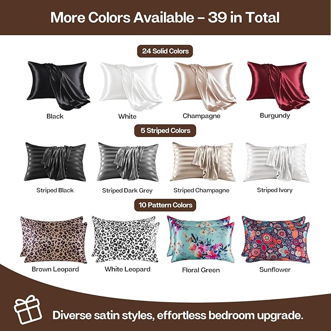 MR&HM Satin Pillowcase for Hair and Skin, Silk Satin Pillowcase 2 Pack, King Size Pillow Cases Set of 2, Silky Pillow Cover with Envelope Closure (20x40, Brown)