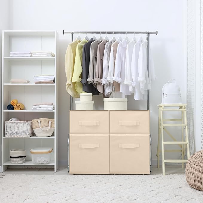 Weysat 4 Cube Stackable Under Dorm Bed Storage Container Foldable Closet Drawer Organizer Fabric Storage Cube Bins for Dorm Essentials College Closet Bedroom Living Room Nursery(Beige,18.5 Inch)