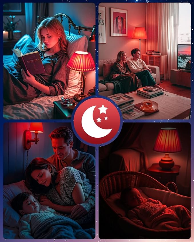 Neporal 3W 625nm Red Light Bulbs for Sleep, 100% Blue Light Blocking Bulb, Red Light Night Light for Melatonin Promoting, A19 40W Equivalent Dim Light Bulbs for Bedroom, Baby Nursery,4 Pack