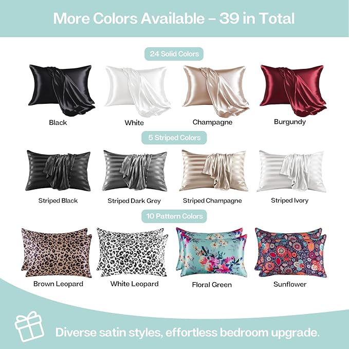 MR&HM Satin Pillowcase for Hair and Skin, Silk Satin Pillowcase 2 Pack, King Size Pillow Cases Set of 2, Silky Pillow Cover with Envelope Closure (20x40, Turquoise)