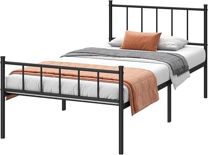 DIIYIV Twin Bed Frame-Classic Metal Platform Bed Frame,Mattress Foundation with Steel Slat Support,Under Foundation Storage,No Box Spring Needed, Easy Assembly, Twin Size