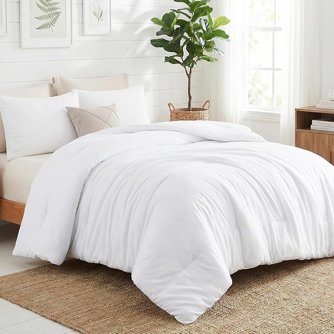 CozyLux Oversized Queen Comforter Set White, 3 Pieces 98x98 Solid Breathable Quilted Bedding Sets for All Season, Luxury Soft Lightweight Bed Set with Down Alternative Comforter and 2 Pillowcases