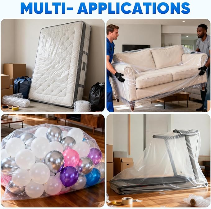 TICONN 1PK Plastic Mattress Bag for Moving Storage, Waterproof Mattress Protector Cover, Heavy-Duty Mattress Moving Supplies (3 mil, Queen)