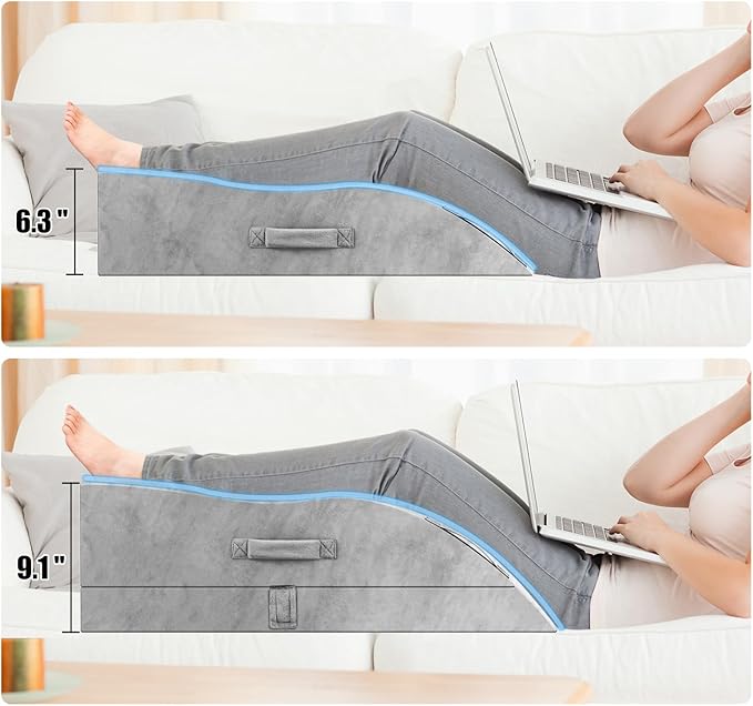 Leg Elevation Pillows, Wedge Pillow for After Surgery, Memory Foam Leg Support Adjustable, Comfort Care for Back Knee Hip Ankles Pain, Knee Pillow for Sleeping Blood Circulation Light Grey & White