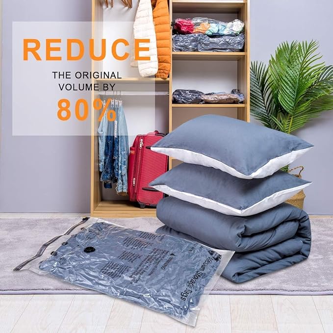 GONGSHI Vacuum Storage Bags, Space Saver Seal Bags For Clothing, Travel Luggage,Blankets, Comforters, Pillows, Clothes Storage.6 Large