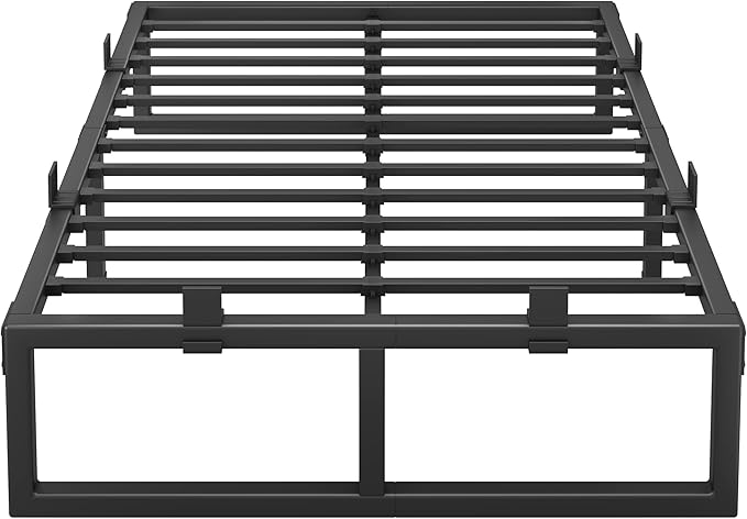 King Size Bed Frame, 16 Inch Metal Platform Bed Frames with Squeak Free U-Slot Design, 6 Non-Slip Guards, 3500lbs Heavy Duty Steel Slat Support, No Box Spring Needed, Under Bed Storage, Black