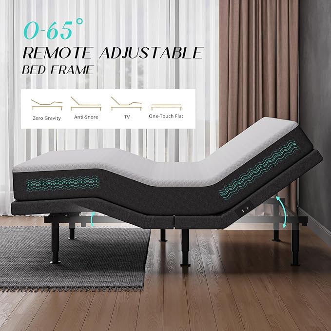 Adjustable Bed Frame Queen with Massage -Wireless Remote Electric Power Bed Foundation Under-Bed Lighting | Zero Gravity | USB PortsX2 | Height Adjustable Legs
