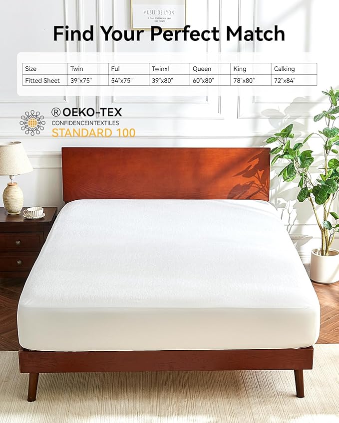 Queen Size Cooling Waterproof Mattress Protector Pad Cover,Breathable Fitted Sheet Style Deep Pocket-Soft Bed Mattress Protector Queen for Pets Kids Adults White