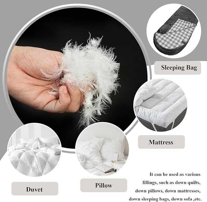 Bulk Goose Down Feather Stuffing & Fill – Hypoallergenic Pillow Filling, Repair, Restuff, Fluff for Couch Cushions, Comforters, Jackets10/90-4Lb DIY
