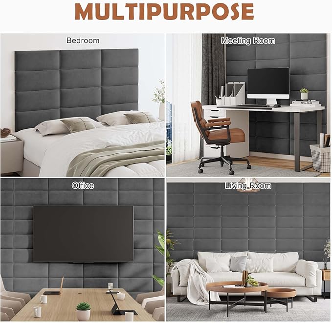 IFNOW Wall Mounted Upholstered Headboard King, 3D Peel and Stick Soundproof Panels, Reusable and Removable Padded Leather Bed Headboard, 12 Panels 9.84" x 23.62", Dark Grey