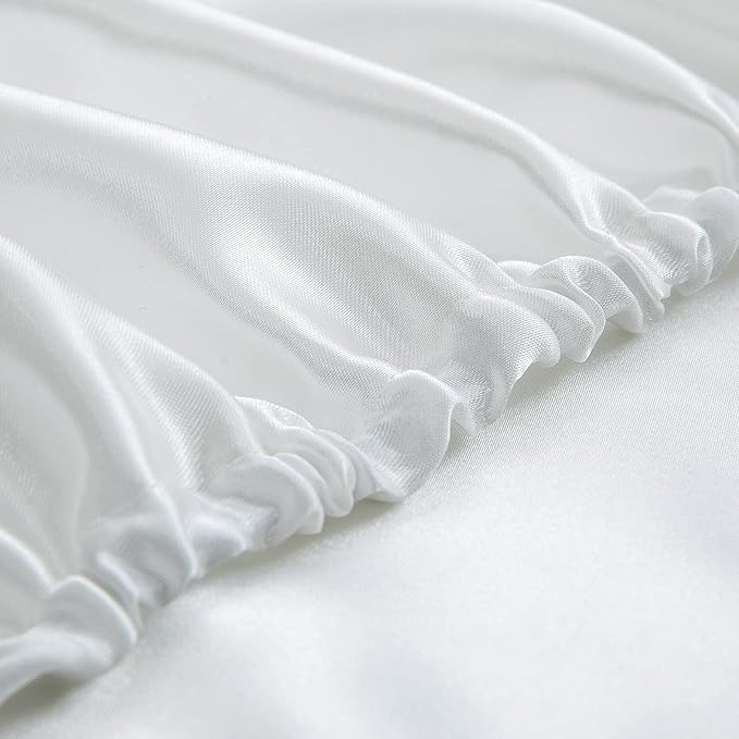 Homiest 4pcs Satin Sheets Set Luxury Silky Satin Bedding Set with Deep Pocket, 1 Fitted Sheet + 1 Flat Sheet + 2 Pillowcases (Cal King Size, White)
