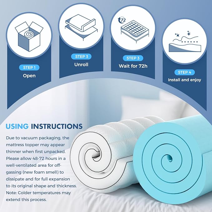 Twin XL Dual Layer 4 Inch Memory Foam Mattress Topper for Pressure Relief, 2" Breathable Pillow Top Plus 2" Cooling Gel Memory Foam Mattress Pad, 21" Elastic Pocket, Medium Support, White