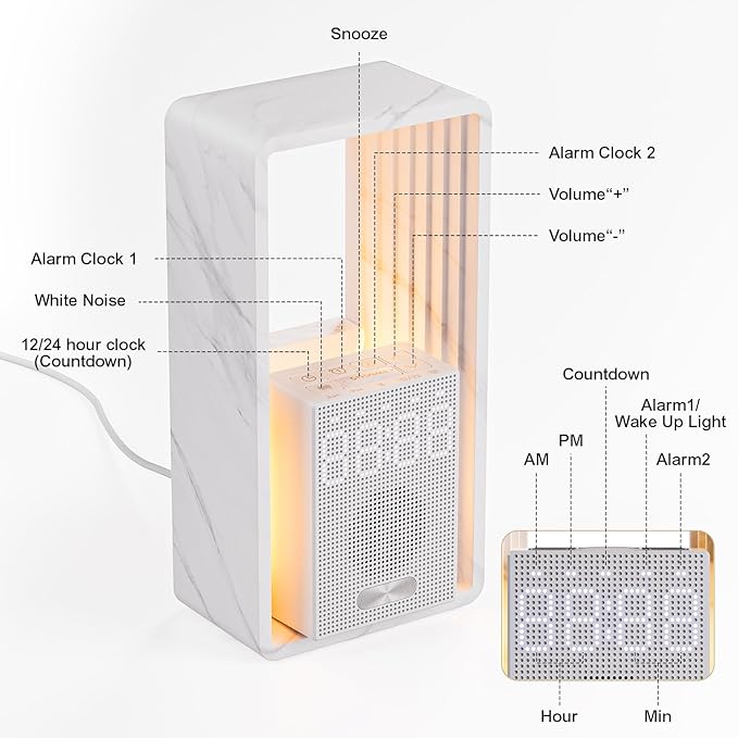 Hensam Sunrise Alarm Clock Wake Up Light with Snooze & Timer, 20 White Noise Sleep Sounds Machine, Dimmable Bedside Night Light for Bedroom, Ideal Gift for Kids, Adults,Heavy Sleepers