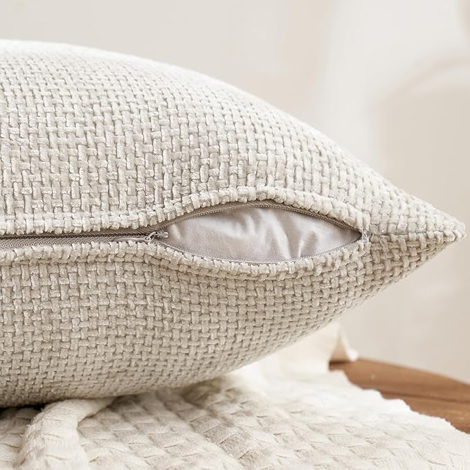 MIULEE Pack of 4 Couch Throw Pillow Covers 24x24 Inch Cream Soft Decorative Chenille Pillow Covers Farmhouse Accent Cushion Covers for Boho Spring Home Decor Sofa Bedroom Living Room