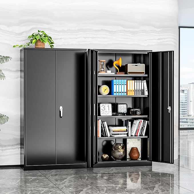 INTERGREAT Metal Storage Cabinet, 72” Storage Cabinet with 2 Doors and 4 Adjustable Shelves for Office, Home, Garage, Pantry (Assembly Required, 18”D, Black)