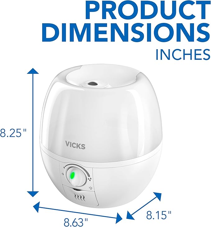 Vicks Humidifier 3-in-1 SleepyTime Cool Mist Humidifier for Baby & Kids Rooms with Color Changing Night Light and Essential Oil Diffuser, White