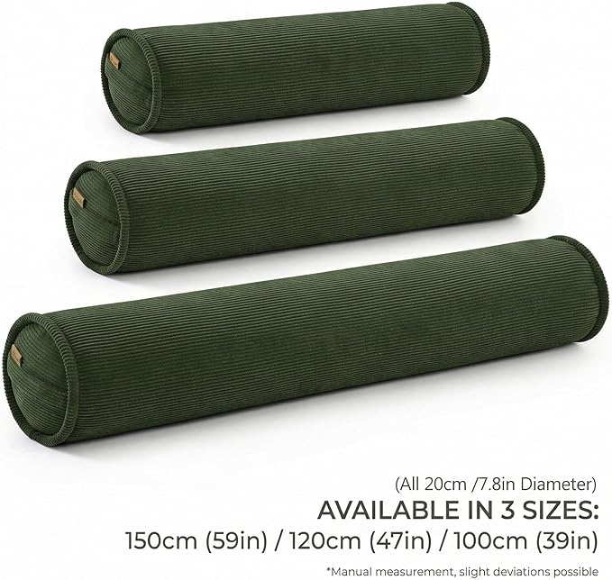 Body Pillow for Adults – Corduroy Long Round Bolster Pillow for Bed, Cuddle Pillow with Full Support for Side Sleepers & Restful Sleep,39 x 7.87 Inches,Avocado Green