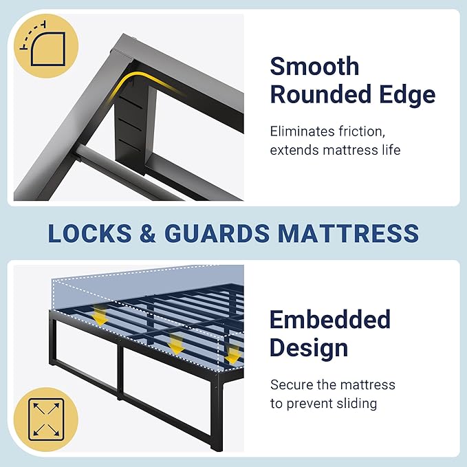 Allewie King Size Bed Frame, 14 Inch Metal Platform Bed Frame with 4000LBS Heavy Duty Steel Slats Support, Noise Free, Easy Assembly, No Box Spring Needed, Black