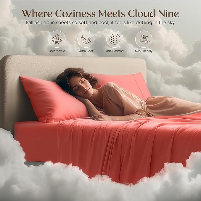 Utopia Bedding Full Size Sheet Set – 4 Piece Bed Sheets, Soft and Breathable Microfiber, Includes 1 Fitted Sheet, 1 Flat Sheet and 2 Pillowcases – Oeko Tex (Coral)