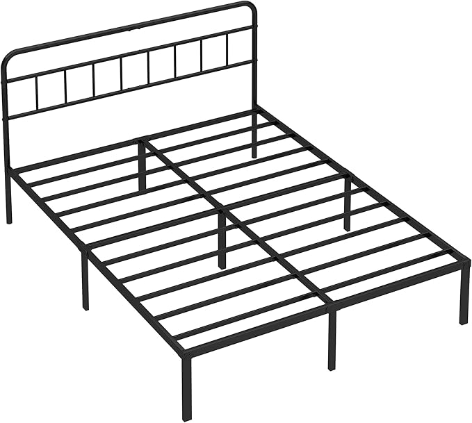 Full Bed Frame with Classic Headboard,Strong Metal Slats Support,Under Bed Storage Space,No Box Spring Needed,Easy to Assemble,Black