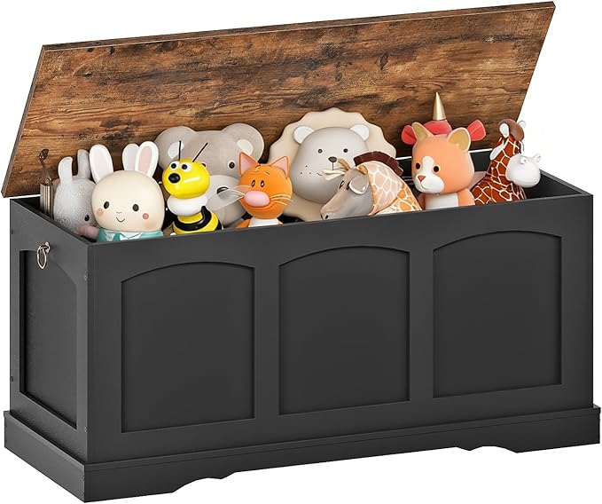 CHOEZON 39.4" Storage Chest Bench with Lift Lid, Toy Chest with Safety Hinge, Entryway Shoe Bench, Wooden Storage Trunk, Holds up to 220 lb, for Living Room, Bedroom, Black and Rustic Brown MCW12BF