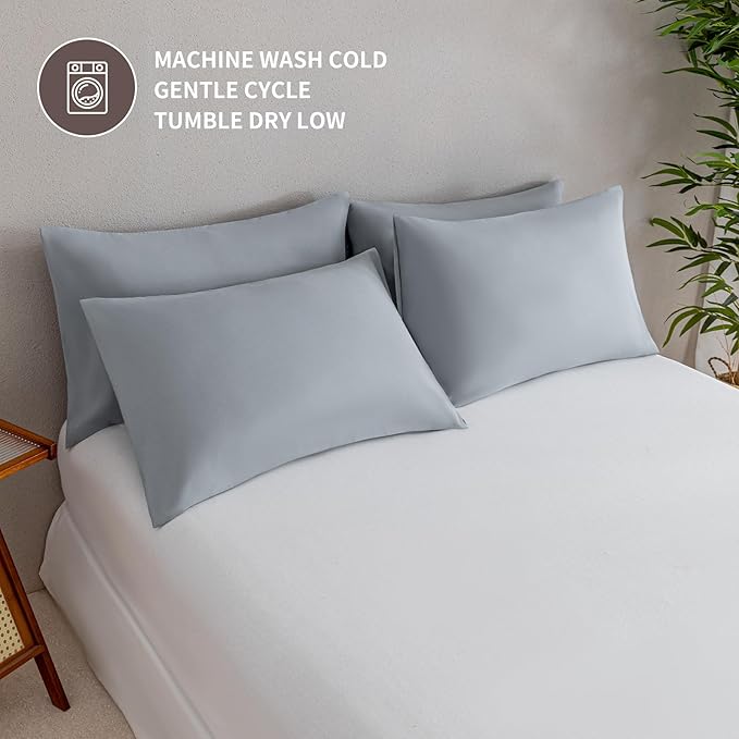 MINIPANDA Light Grey Pillowcases Set of 4 King Size- Gray Pillow Cases Super Soft, Smooth and Breathable - Envelope Design - Machine Washable Lightweight (20X40 Inches (4 PIECE))