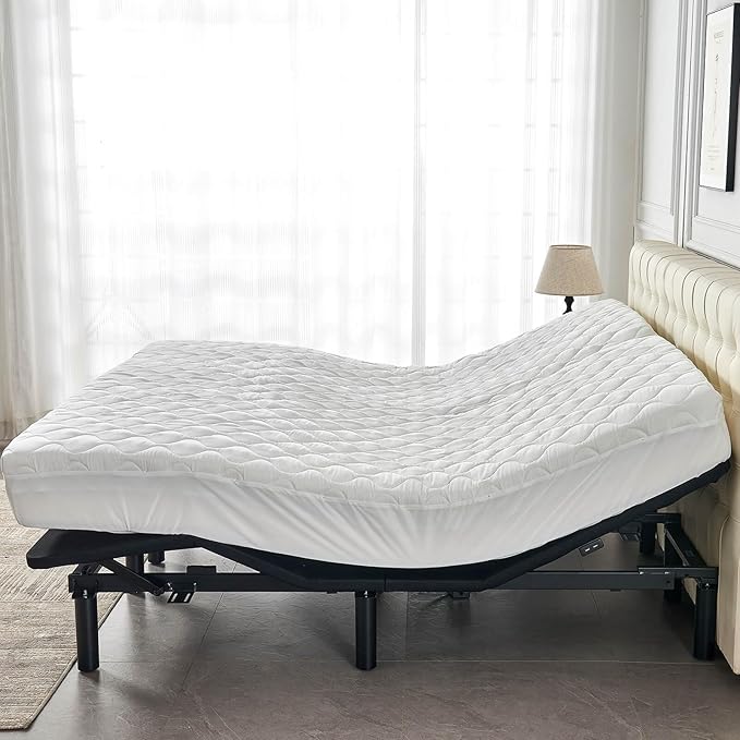 Kingnex Waterproof Quilted Split Top King Mattress Protector Pad for Adjustable Bed with Upper Flex 32-34 from Head Soft Padded Topper Noiseless Fitted Cover