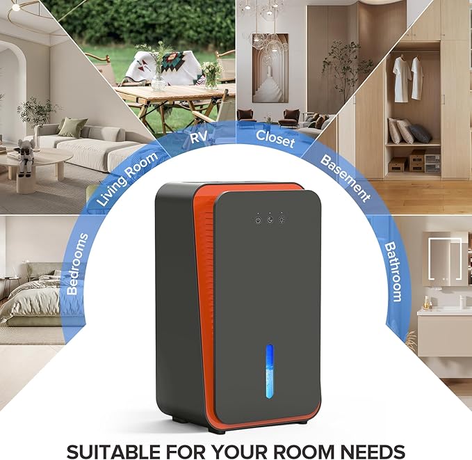 Dehumidifier for Home,1000 sq.ft Dehumidifier for Basement Bathroom Bedroom with Auto Shut Off, Built-in Aromatherapy Diffuser,7 Colors LED Light, Quiet Dehumidifiers with Sleep Mode(CS08-Black)