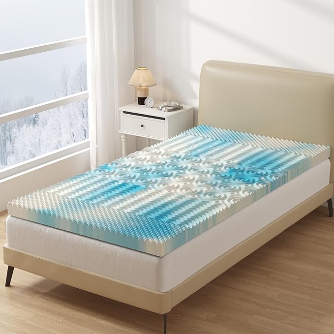 DUMOS 3 Inch Memory Foam Mattress Topper Twin, 5-Zone Cooling Gel Infused Pressure Relief Bed Topper for Back & Hip Pain, Soft Dorm RV Camping Mattress Pad, Blue