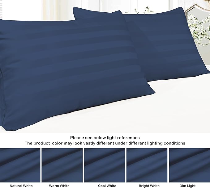 100% Egyptian Cotton Toddler Pillowcases Set of 4, 400 Thread Count Sateen Weave Small Pillow Protectors, Super Soft Breathable Zippered Pillow Covers 13x18 Inches (Stirpe Navy Blue, Toddler)