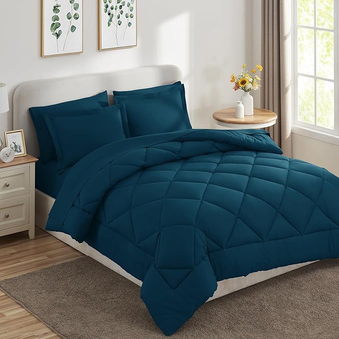CozyLux Oversized King Comforter Set Lyons Blue - 7 Pieces Bed in a Bag Comforter Set with Sheets, Luxury Soft Bed Set, Bedding Set with Down Alternative Comforter, Sheets, Pillowcases & Shams