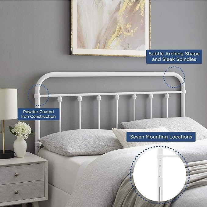 Modway MOD-6153-WHI Sage Full Metal Headboard, White