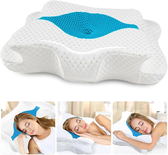 CHxxy Memory Foam Pillows, Cervical Pillow for Neck and Shoulder Pain Relief, Ergonomic Contour Bed Pillow, Soft for Side Sleep Stomach Sleeping and Back Sleeper-Queen Size&Blue