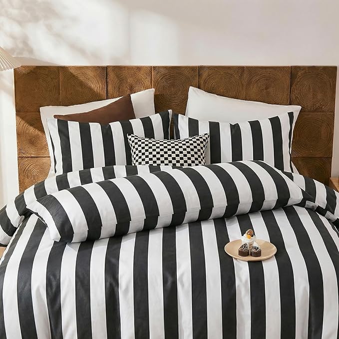 Merryword King Size Pillowcases, 100% Cotton Pillow Cases, Black and White Striped Pillowcases, Soft Breathable Wide Stripes Pillow Covers, Set of 2