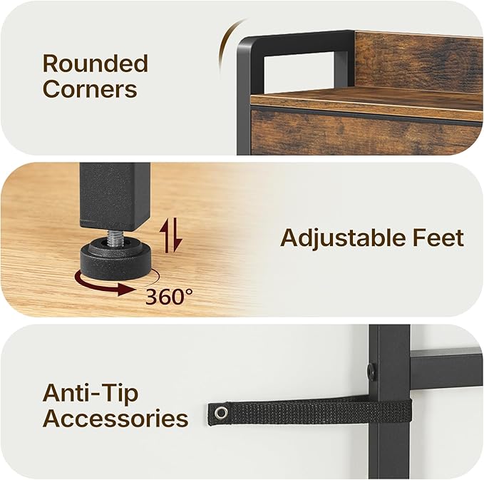 YATINEY Queen Size Headboard Only with Storage and Non-Woven Fabric Drawers, Head Board Queen Size with Charging Station, Height Adjustable, for Bedroom, Rustic Brown and Black