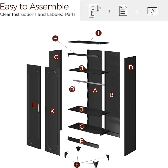 Metal Armoire Wardrobe Closet with 2 Doors, 71" Black Wardrobe Cabinet with Hanging Rod and Adjustable Shelves, Tall Clothing Storage Cabinets for Bedroom, Laundry Room, Home Office
