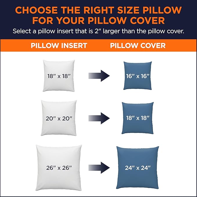 Amazon Basics Square Hypoallergenic Pillow Insert, Soft Decorative Stuffer for Sofa Bed Couch, 26 Inch, 2-Pack